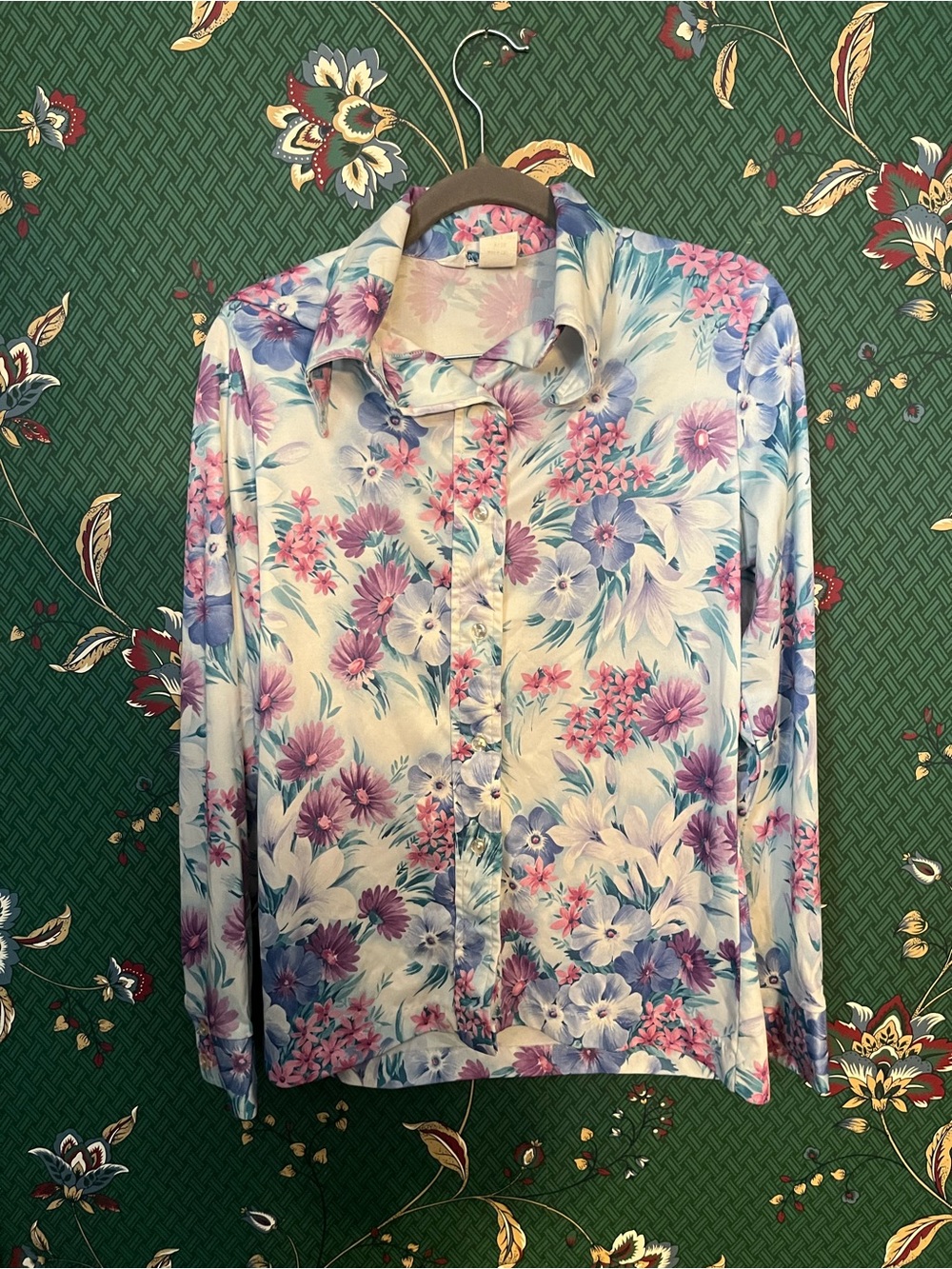 Floral Button-Down Shirt - Lavender Pink Blue